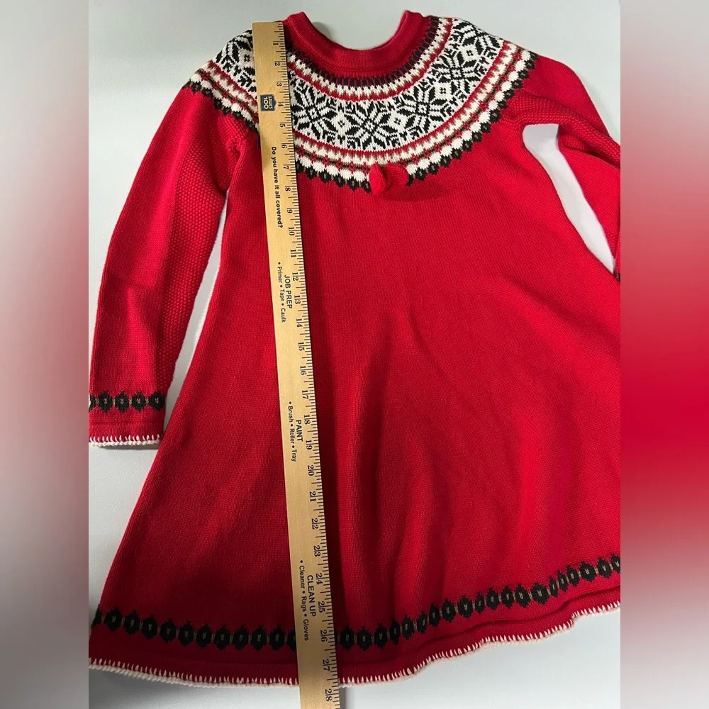 Hanna Andersson Red Black Fair Isle Sweater Dress 100% Combed Cotton Yarns